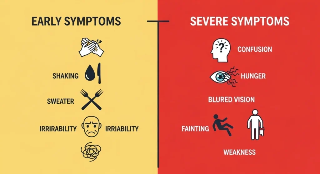 Early vs Severe Symptoms of Low Blood Sugar